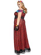 Day of the Dead (woman), costume dress, high slit, cold shoulder, flowers, S to 4XL